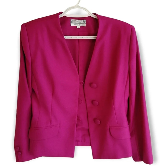 Vintage Braemar by Jeremy Scott Pure Virgin Wool Pink Single Breasted Blazer 4 - Picture 7 of 17